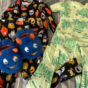 Two pajama sets with pair matching slippers; 5T & 6